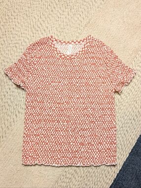 American Eagle Baby T Tee Checkered Shirred Rust Orange White S Small